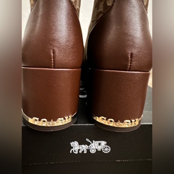 New in Box COACH Neeka Knit Sig Boot Khaki / Walnut C5769 Sz 7 - Picture 4 of 5